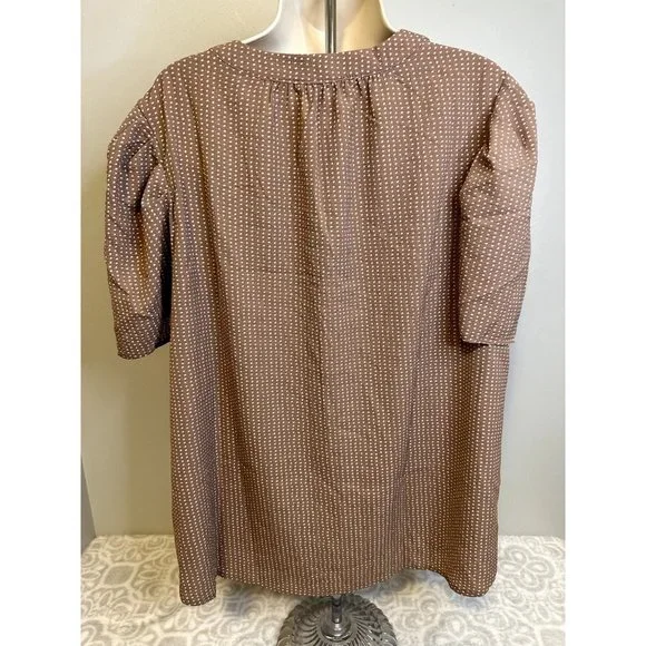 $78 NWT Adrianna Papell Plus Size 1x Brown Cream Polka Dot Short Sleeve Blouse - Picture 6 of 14